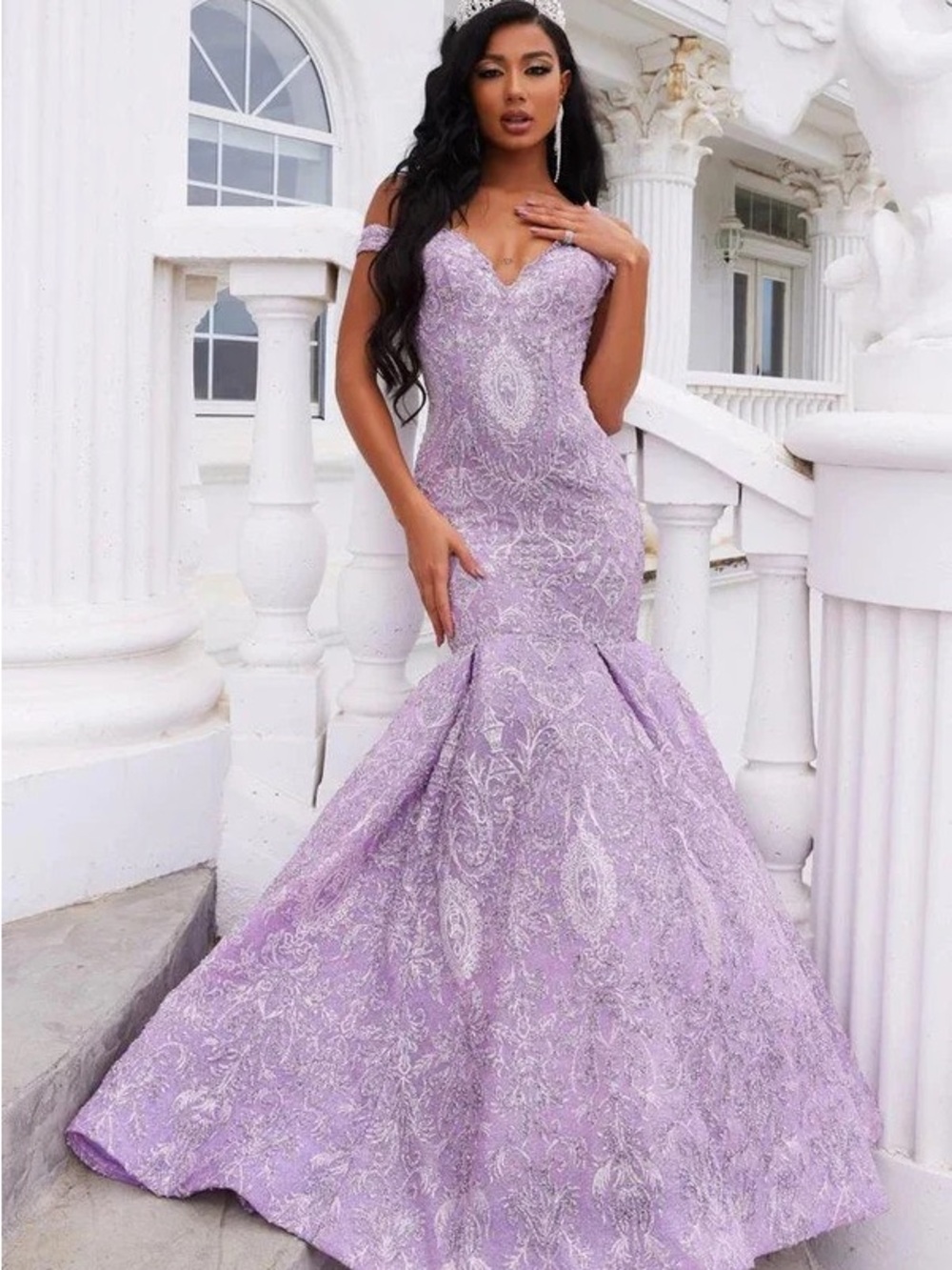 Elegant Lavender Off-Shoulder Mermaid Evening Dress